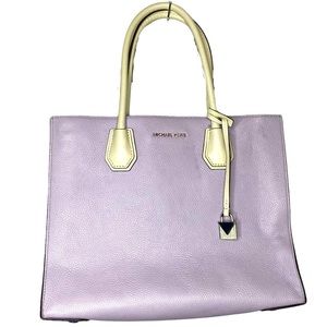 Michael Kors Mercer Color-Block Genuine Leather Lilac Purple Tote Purse